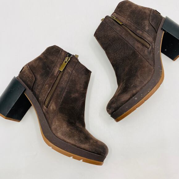 Sorel brown leather chunky heel booties - Picture 3 of 9